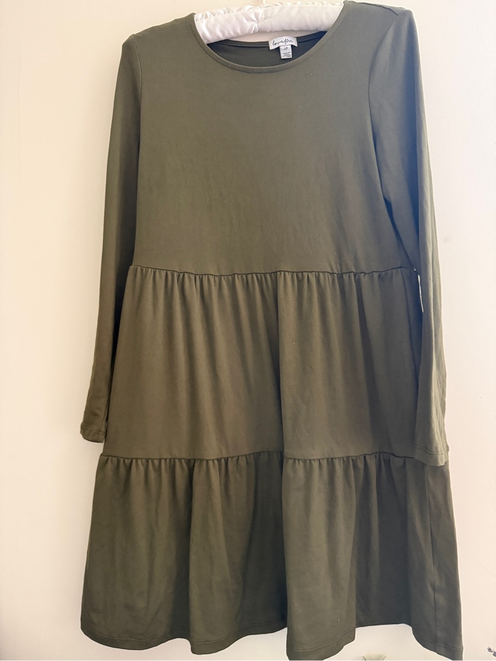 Olive Green Tiered Long Sleeve Dress